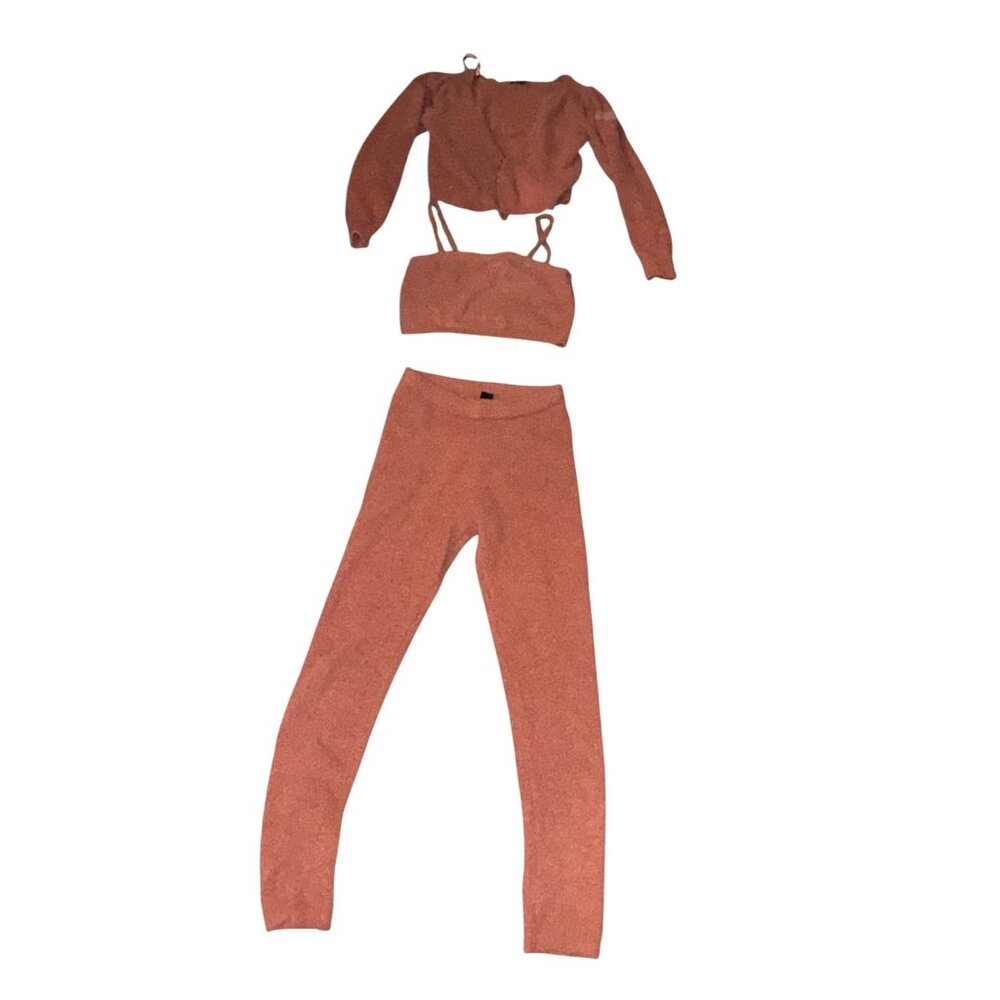 3-Piece Rust Lounge Set - Top Bralette & Leggings - M